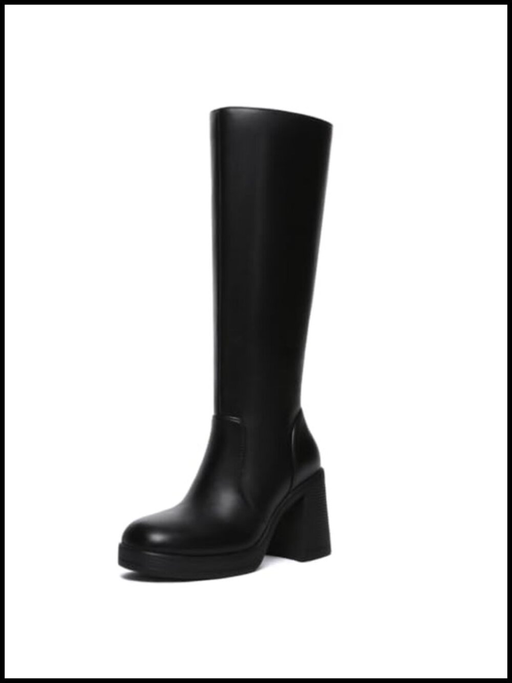 Women's Knee High Platform Boots Square Toe Side Zipper Wide Calf